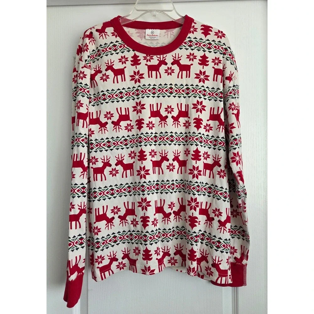 Hanna Andersson Organic Cotton Reindeer Fair Isle Long Sleeve Pajama‎ Top Sz XL